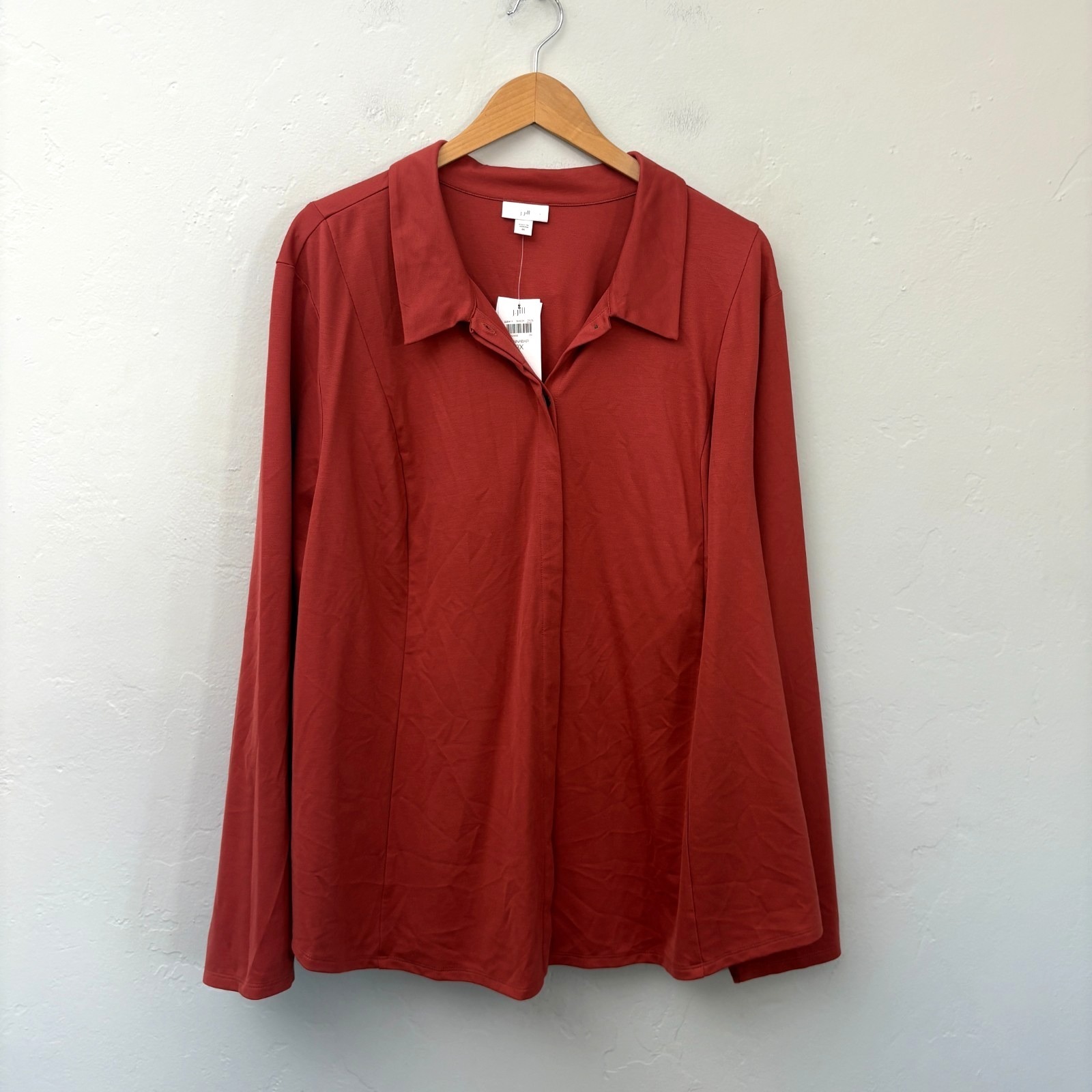 J Jill Button Up Top Women Size 3x Rust Red Long Sleeve Collar New